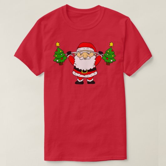 サンタリフティングクリスマスリーおもしろいズスナッチバーベル Tシャツ (デザイン正面)