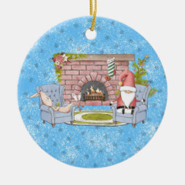 サンタリラックスの暖炉とイースターバニー セラミックオーナメント