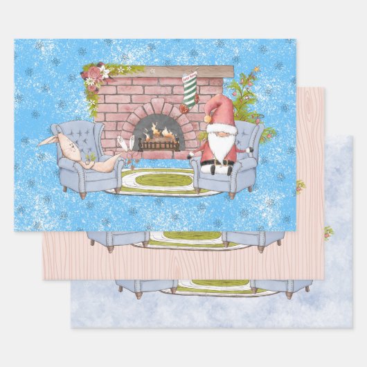 サンタリラックスの暖炉とイースターバニー ラッピングペーパーシート (セット)