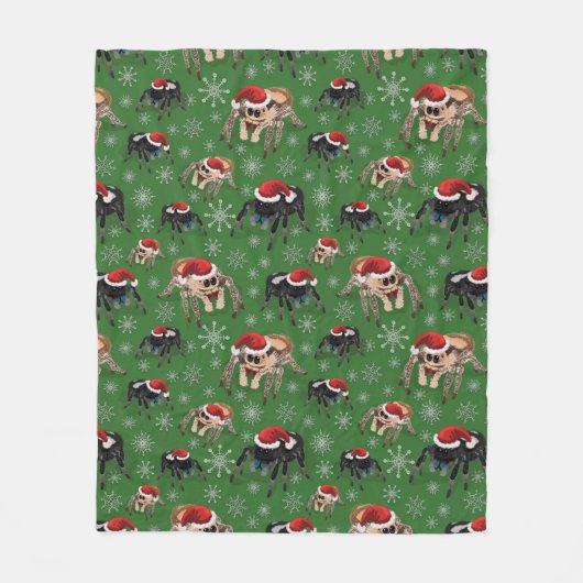 サンタリーガルジャンピングスパイダーフィディプスレジースグリーン フリースブランケット (正面)