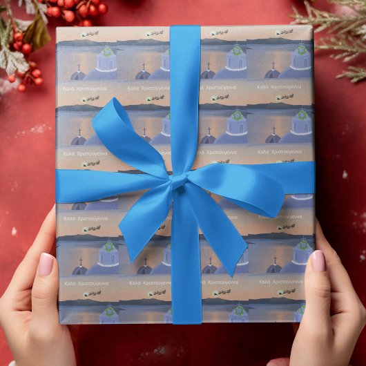 サンタリーニ島のクリスマスとサンタクロース ラッピングペーパー