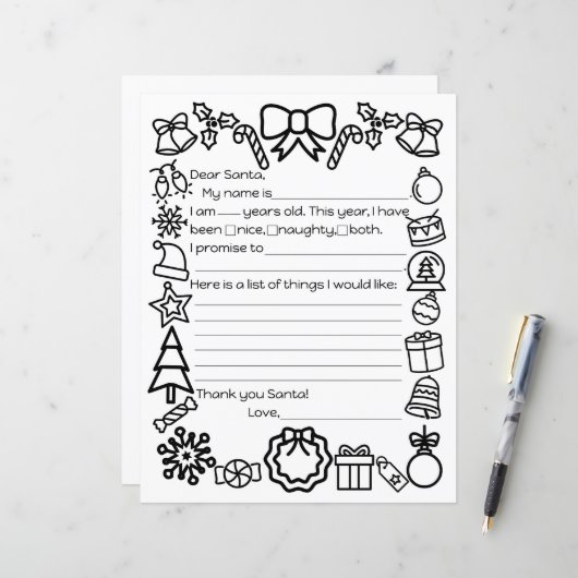 サンタレターカラーリングページ (正面/裏面インサイチュ)