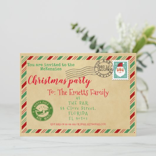 サンタレタークリスマスの古い手紙サンタパーティー 招待状 (スタンド正面)