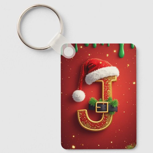 サンタレターJモノグラムホリデーリース 🎅 キーホルダー (正面)