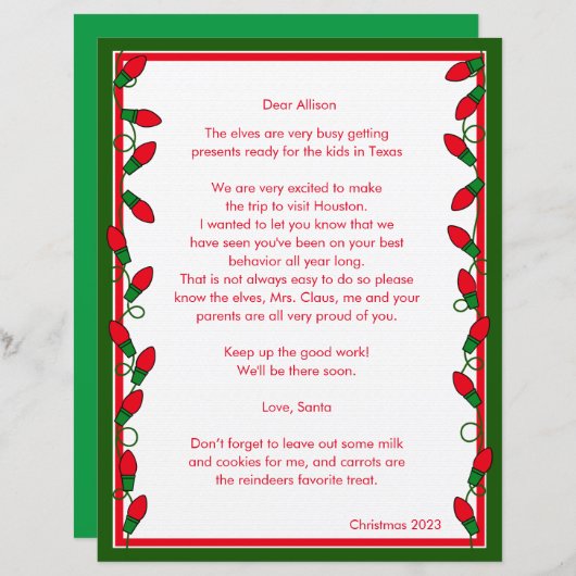 サンタレッドからの手紙オーナメント紙シート (正面/裏面)