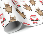 サンタレッドトナカイ白い背景パターン ラッピングペーパー (ロールコーナー)