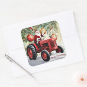 サンタレッドトラクターヴィンテージファームクリスマス スクエアシール (封筒)