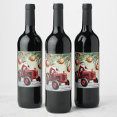 サンタレッドトラクターヴィンテージファームクリスマス ワインラベル (ボトル)