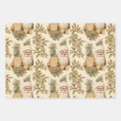 サンタレトロ金ゴールドヴィンテージ包装紙 ラッピングペーパーシート (正面)