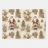 サンタレトロ金ゴールドヴィンテージ包装紙 ラッピングペーパーシート (正面2)