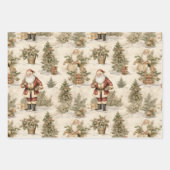 サンタレトロ金ゴールドヴィンテージ包装紙 ラッピングペーパーシート (正面)