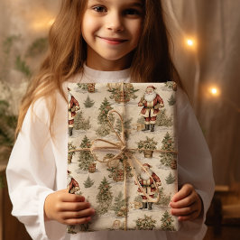 サンタレトロ金ゴールドヴィンテージ包装紙 ラッピングペーパーシート