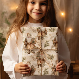 サンタレトロ金ゴールド ラッピングペーパー