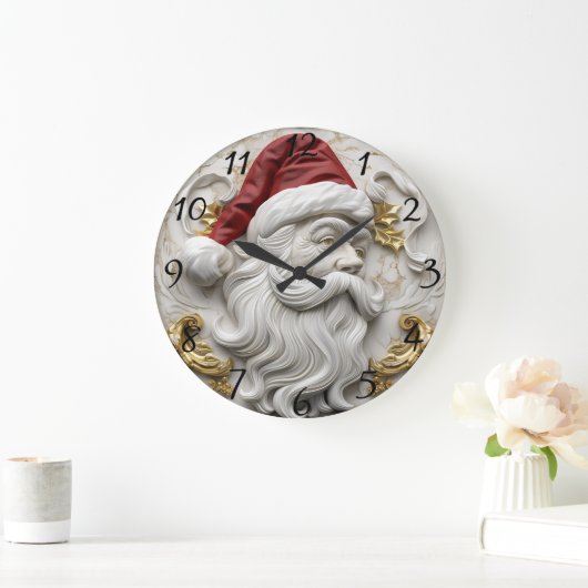 サンタレリーフ、 浮き彫りア祝ートのクリスマス ラージ壁時計 (ホーム)
