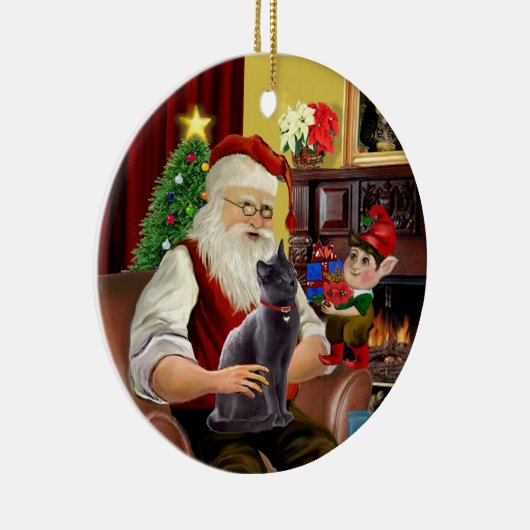 サンタロシアのー – 青い猫 セラミックオーナメント (右)