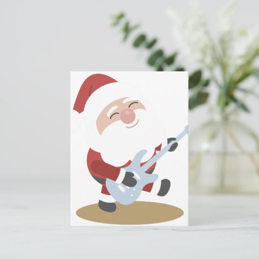 サンタロッカーおもしろいミュージシャンギタークリスマスギフト シーズンポストカード (スタンド正面)