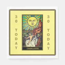 サンタロットカードイエローバースデーパーティー名 スタンダードランチョンナプキン