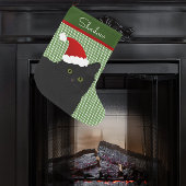 サンタロングヘアブラックキャットグリーンアイズストッキング ラージクリスマスストッキング