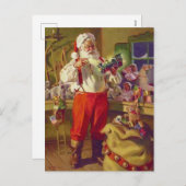 サンタワークショップとおもちゃのビンテージクリスマス シーズンポストカード (正面/裏面)