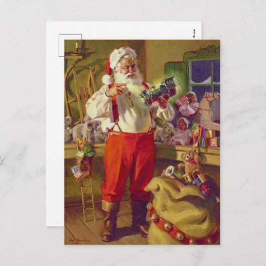 サンタワークショップとおもちゃのビンテージクリスマス シーズンポストカード (正面/裏面)