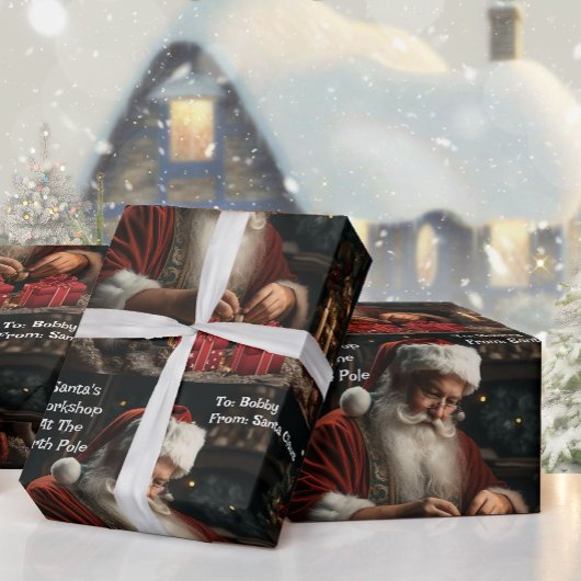 サンタワークショップチャイルドネーム愛を追加 ラッピングペーパー