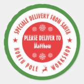 サンタワークショップ北極からのクリスマスステッカー ラウンドシール (正面)