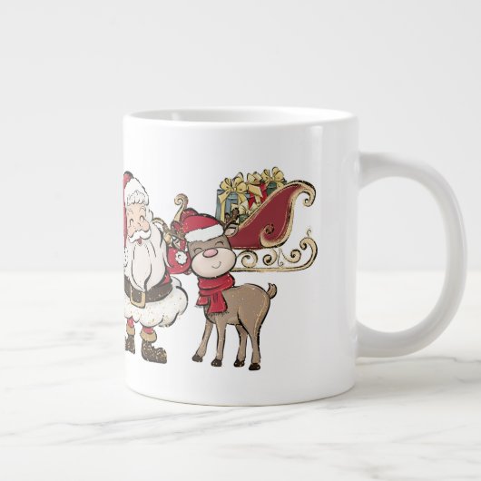 サンタンドルフ名前をカスタムするクリスマス ジャンボコーヒーマグカップ (右)