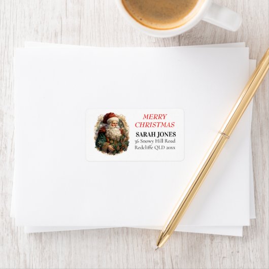 サンタヴィンテージかわいいメリークリスマスの願い ラベル (インサイチュ)