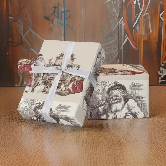 サンタヴィンテージコラージクリスマス ラッピングペーパー