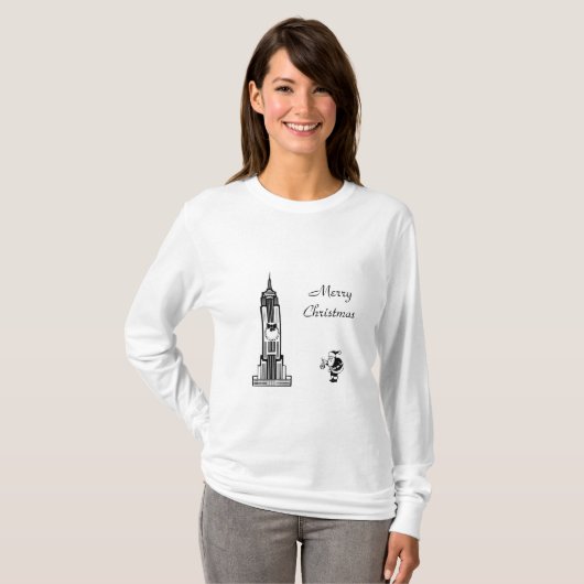 サンタヴィンテージスタイルニューヨークシティクリスマス Tシャツ (正面フル)