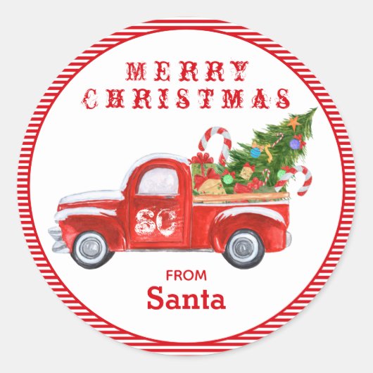 サンタヴィンテージレッドトラッククリスマスホリデーから ラウンドシール (正面)