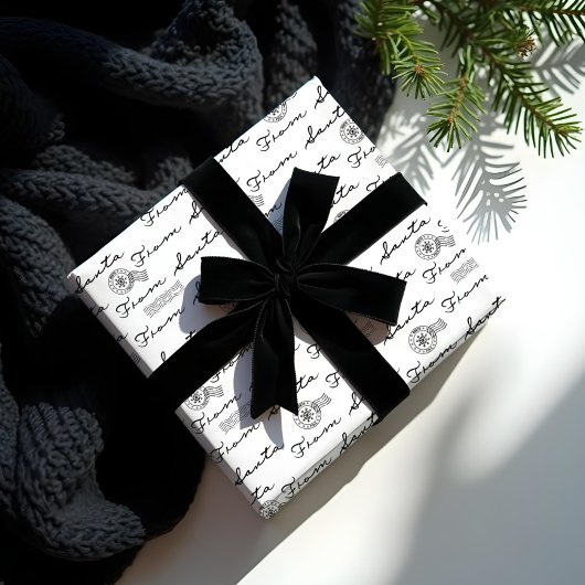 サンタヴィンテージ郵便小包から白 ラッピングペーパー