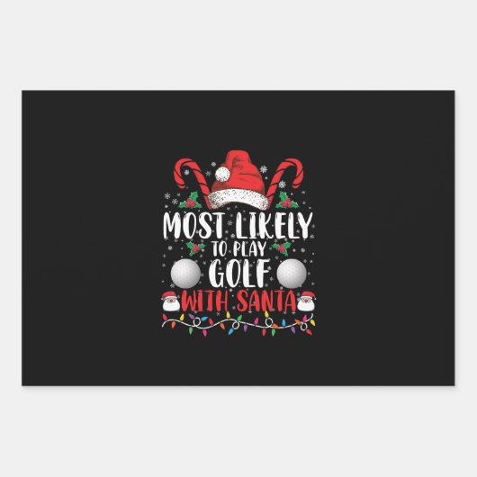サンタ一家と一緒にゴルフをプレーする可能性が最も高い クリスマス ラッピングペーパーシート (正面)