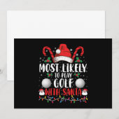 サンタ一家と一緒にゴルフをプレーする可能性が最も高い クリスマス 招待状 (正面/裏面)