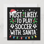 サンタ一家と一緒にサッカーをしそうなクリスマス シーズンカード (正面)