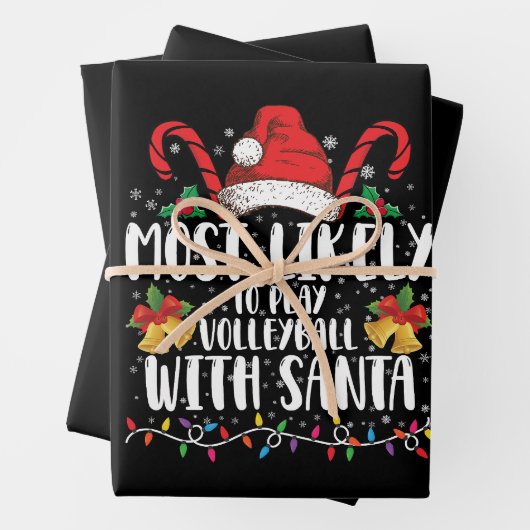 サンタ一家と一緒にバレーボールをプレーする可能性が最も高い ラッピングペーパーシート (インサイチュ)