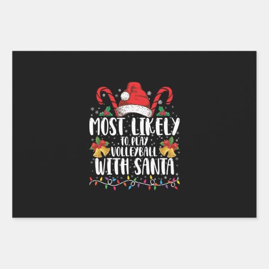 サンタ一家と一緒にバレーボールをプレーする可能性が最も高い ラッピングペーパーシート (正面)