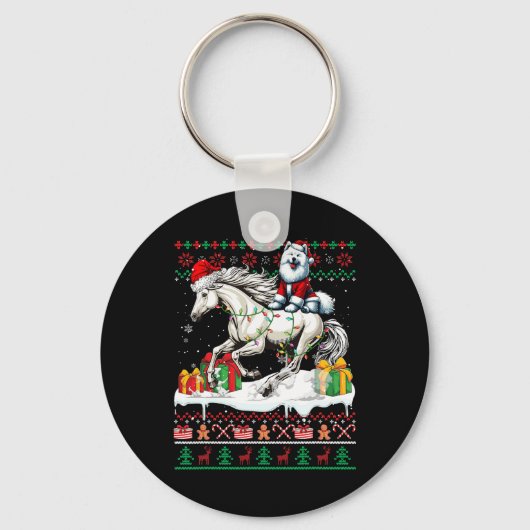 サンタ三面乗馬クリスマスセーター愛好家 キーホルダー (正面)