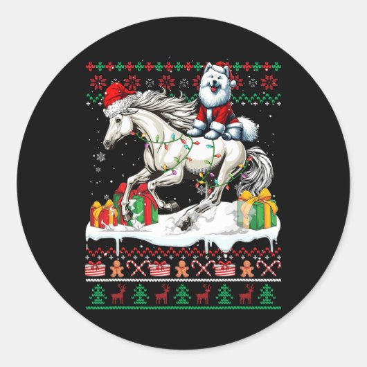 サンタ三面乗馬クリスマスセーター愛好家 ラウンドシール (正面)