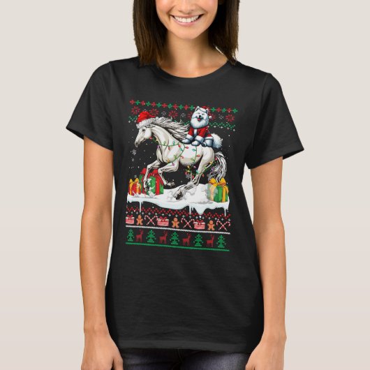 サンタ三面乗馬クリスマスセーター愛好家 Tシャツ (正面)