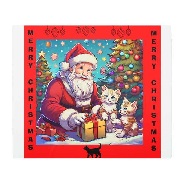 サンタ与えのプレゼントから子猫2匹 メタルプリント (正面)