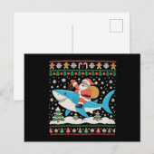 サンタ乗りサメ 気持ち悪いクリスマス Xmas ホリデー シーズンポストカード (正面/裏面)