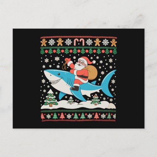 サンタ乗りサメ 気持ち悪いクリスマス Xmas ホリデー シーズンポストカード (正面)