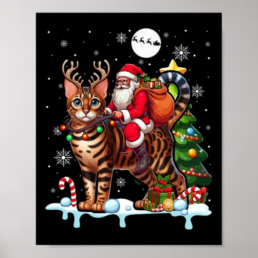 サンタ乗りトナカイのベンガル猫クリスマスツリーコロフ ポスター (正面)