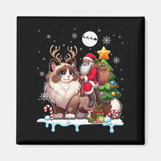 サンタ乗りトナカイのラグドール猫クリスマスツリーカラー マグネット (正面)
