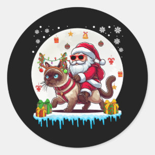 サンタ乗馬トナカイ猫クリスマスオーナー ラウンドシール