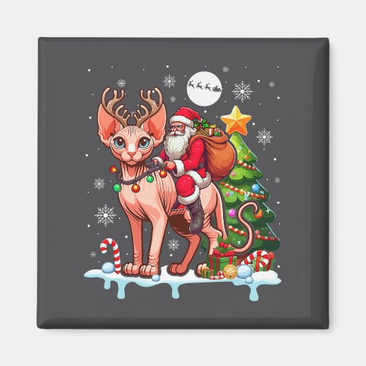 サンタ乗馬トナカイ猫クリスマスツリーコロフ マグネット (正面)