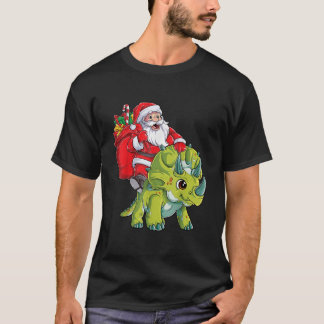 サンタ乗馬トリケラトプス恐竜クリスマスボーイズX Tシャツ