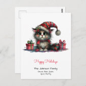 サンタ予測できなハットハッピーホリデーの猫 ポストカード (正面/裏面)