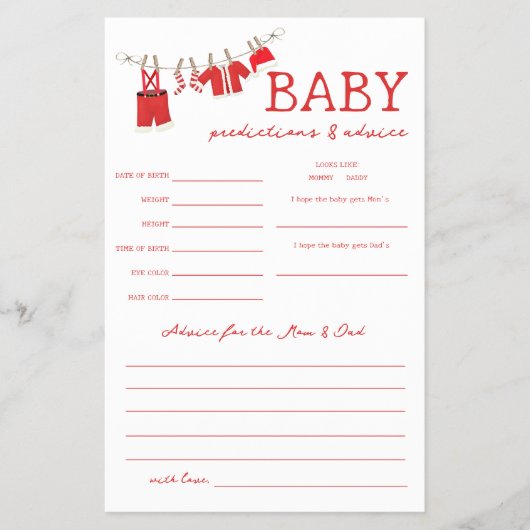 サンタ予測とアドバイス赤ちゃんシャワーゲーム チラシ (正面)